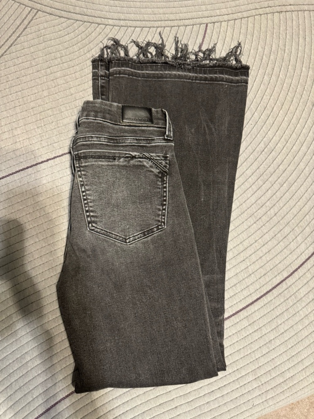 BKE Women's Black Washed Flare Jeans with Frayed Hem
